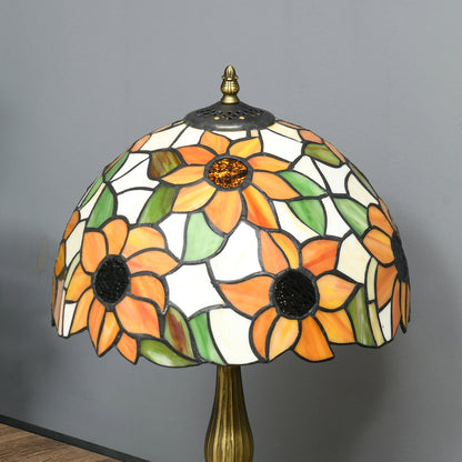 Limbaka Glass And Metal Orange Sunflower Stained Glass Table Lamp