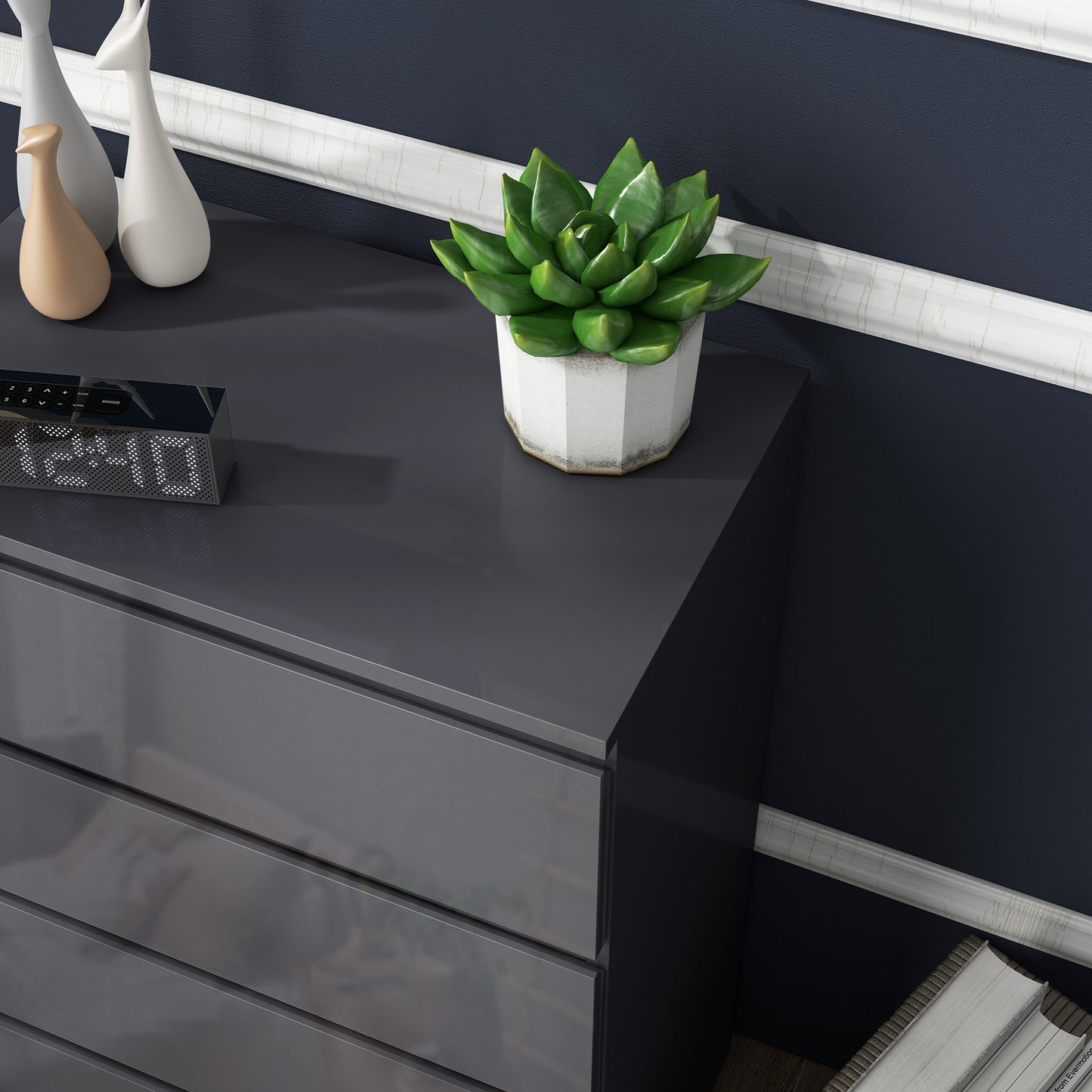 Kevano High Gloss Grey 5 Drawer Modern Storage Chest