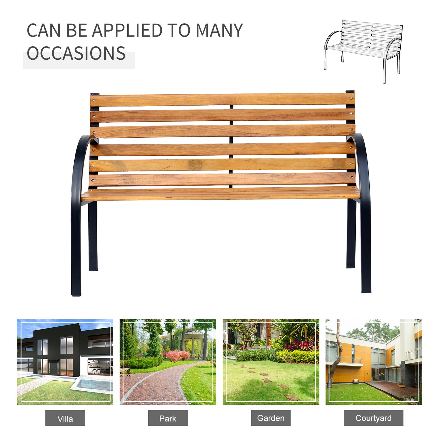 Nifalo 122cm Steel And Natural Slatted Wood Outdoor Garden Bench