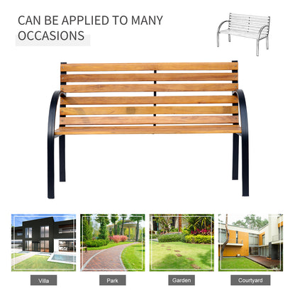 Nifalo 122cm Steel And Natural Slatted Wood Outdoor Garden Bench