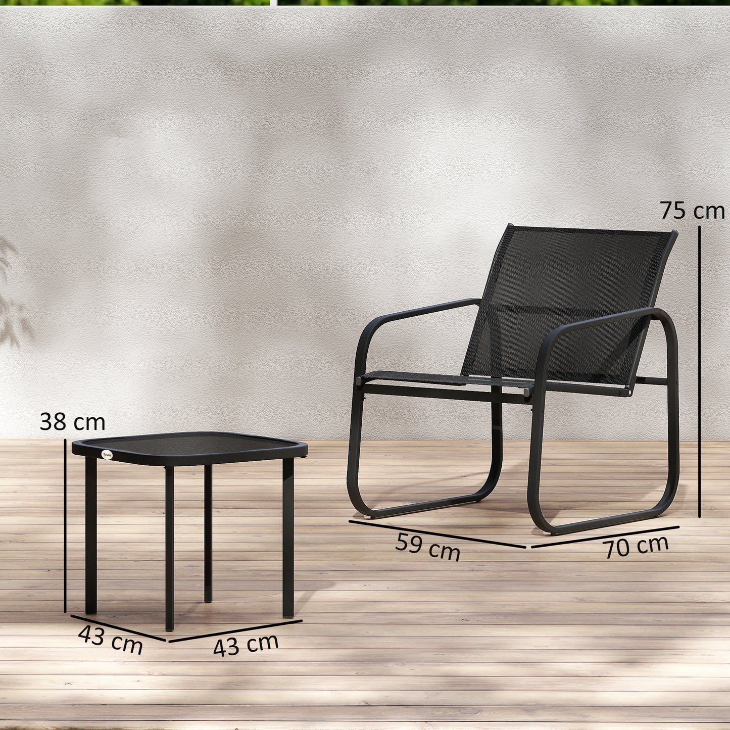 Macolu Metal Black 3 Piece Garden Seating Set With Table And Chairs