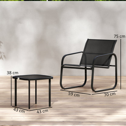 Macolu Metal Black 3 Piece Garden Seating Set With Table And Chairs