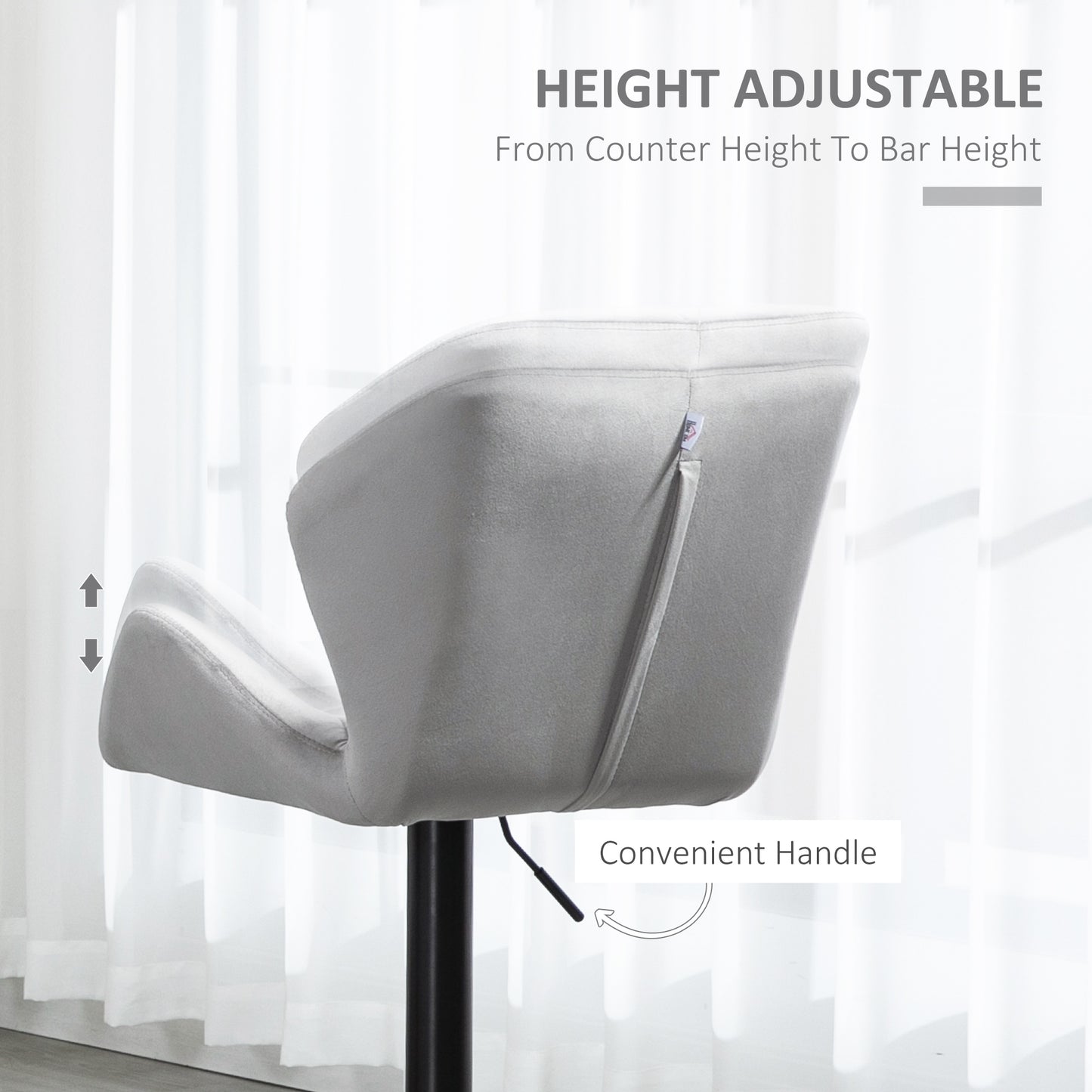 Savi Velvet Grey Adjustable Swivel Bar Stools Set Of 2 With Sculpted Seat And Footrest
