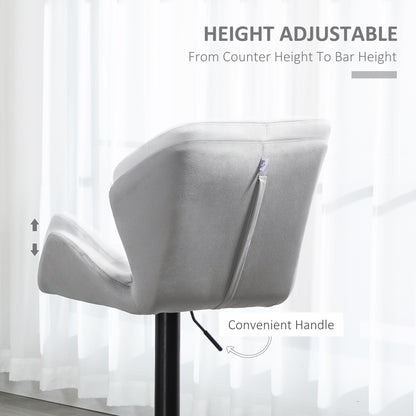 Savi Velvet Grey Adjustable Swivel Bar Stools Set Of 2 With Sculpted Seat And Footrest