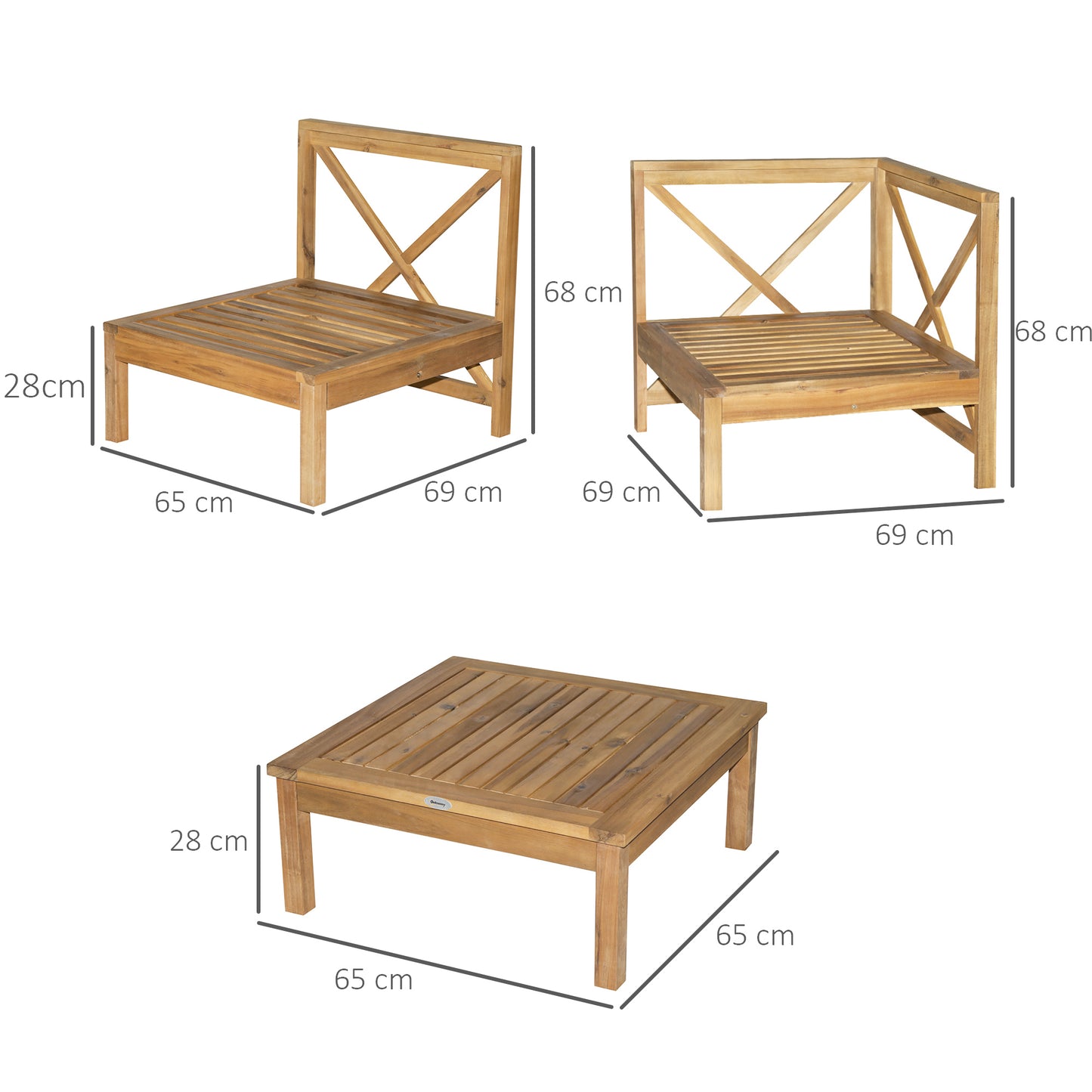 Mokeni 5 Seater Natural Wood Frame Outdoor Garden Seating Set with White Cushions