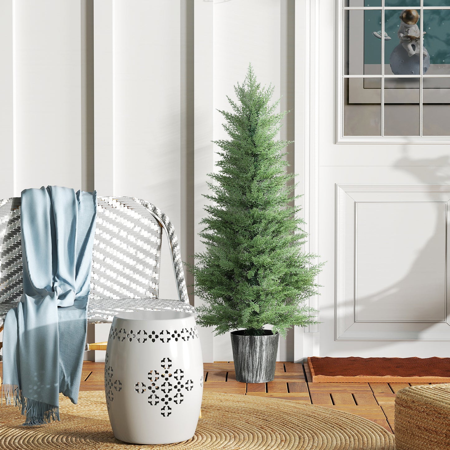 Reno Set Of 2 Artificial Cypress Style Trees With Decorative Pots For Indoor And Outdoor Use