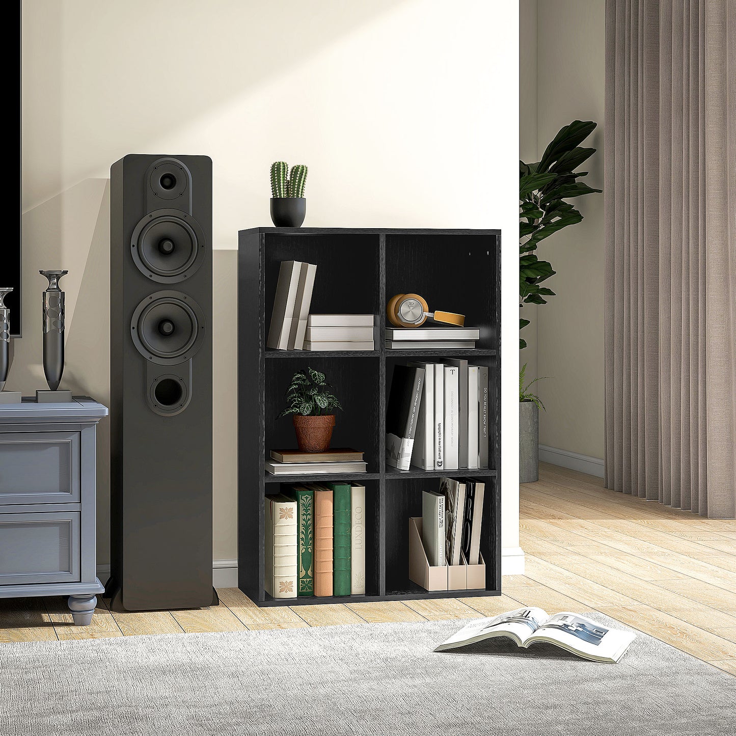 Sasu Wood Black Effect 6 Cube Storage Bookcase