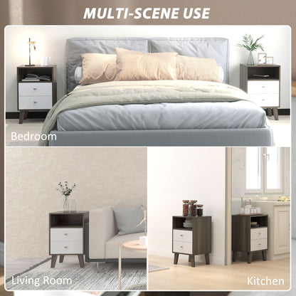 Cosana Grey and White Scandinavian Bedside Table With Drawers And Open Shelf
