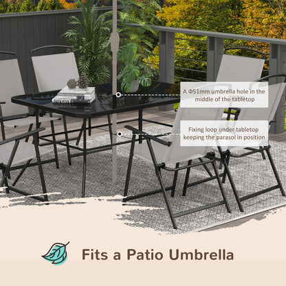 Lobama 6 Seater Grey Mesh Garden Dining Set with Glass Top Table and Folding Chairs