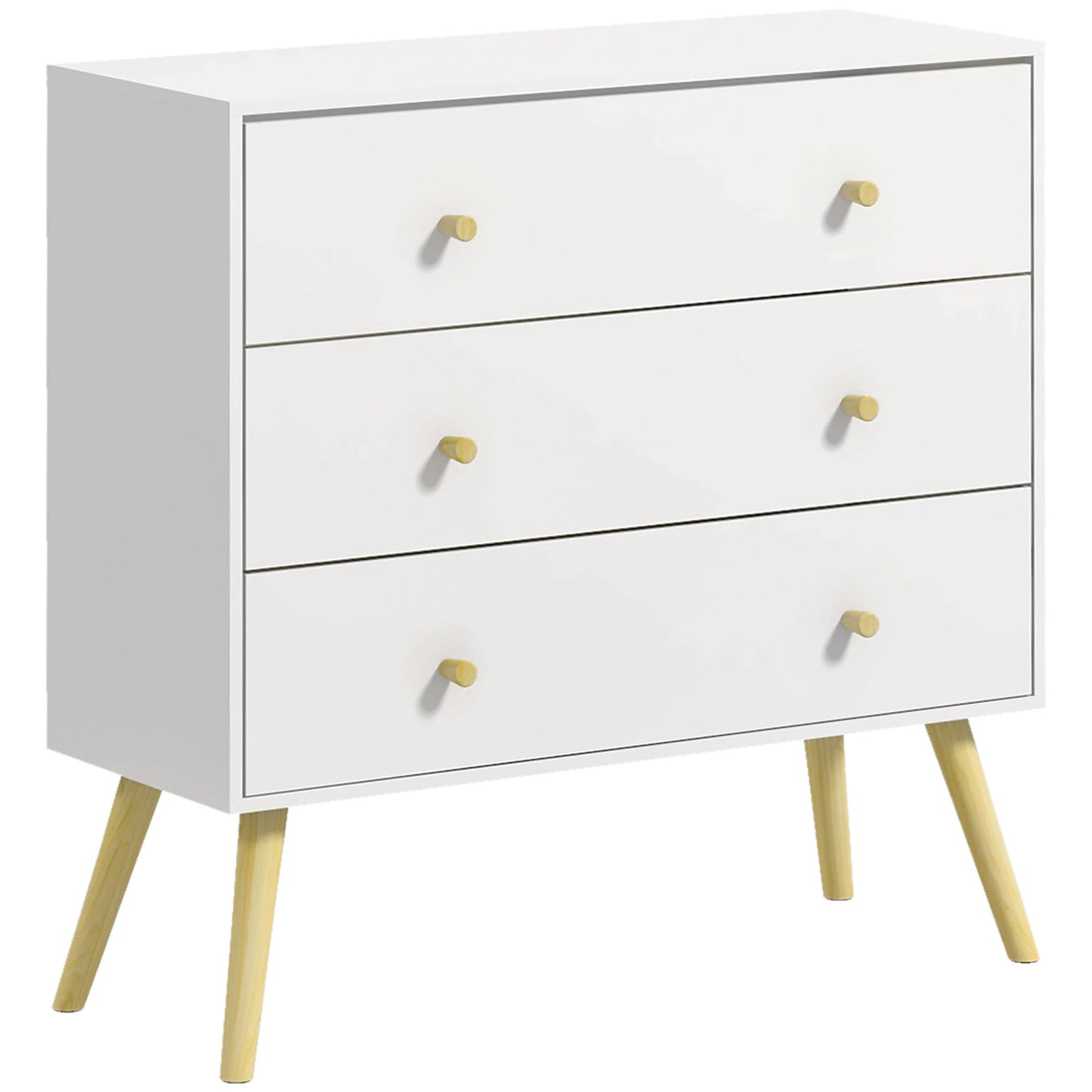 Lerosa Scandi Wooden White 3 Drawer Chest With Natural Wooden Angled Legs