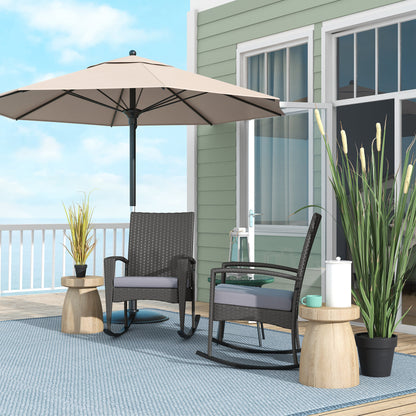 Lora Set Of 2 Grey Rattan Outdoor Garden Rocking Chairs With Cushions