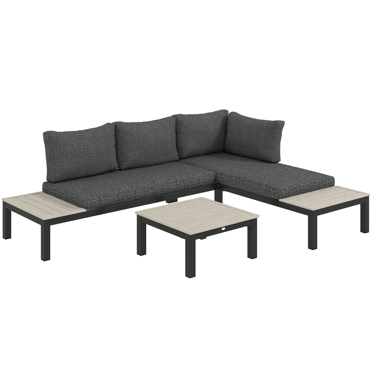 Tozitello Aluminium Dark Grey 3 Piece Corner Garden Sofa Set With Coffee Table And 2 Side Tables