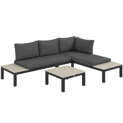 Tozitello Aluminium Dark Grey 3 Piece Corner Garden Sofa Set With Coffee Table And 2 Side Tables