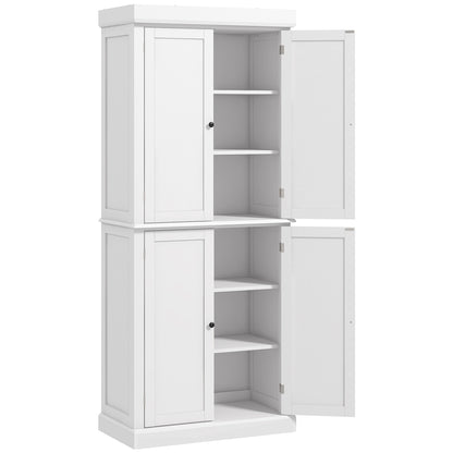 Varofa Wooden White Freestanding Kitchen Cupboard With 4 Doors And 6 Tier Shelving