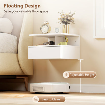 Toriro White Set Of 2 Floating Wall Mounted Bedside Tables 1 Drawer 1 Shelf