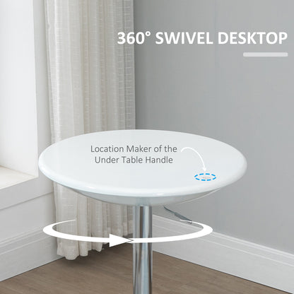Nisapa Metal White Adjustable Round Bar Table With Swivel Top And Steel Base