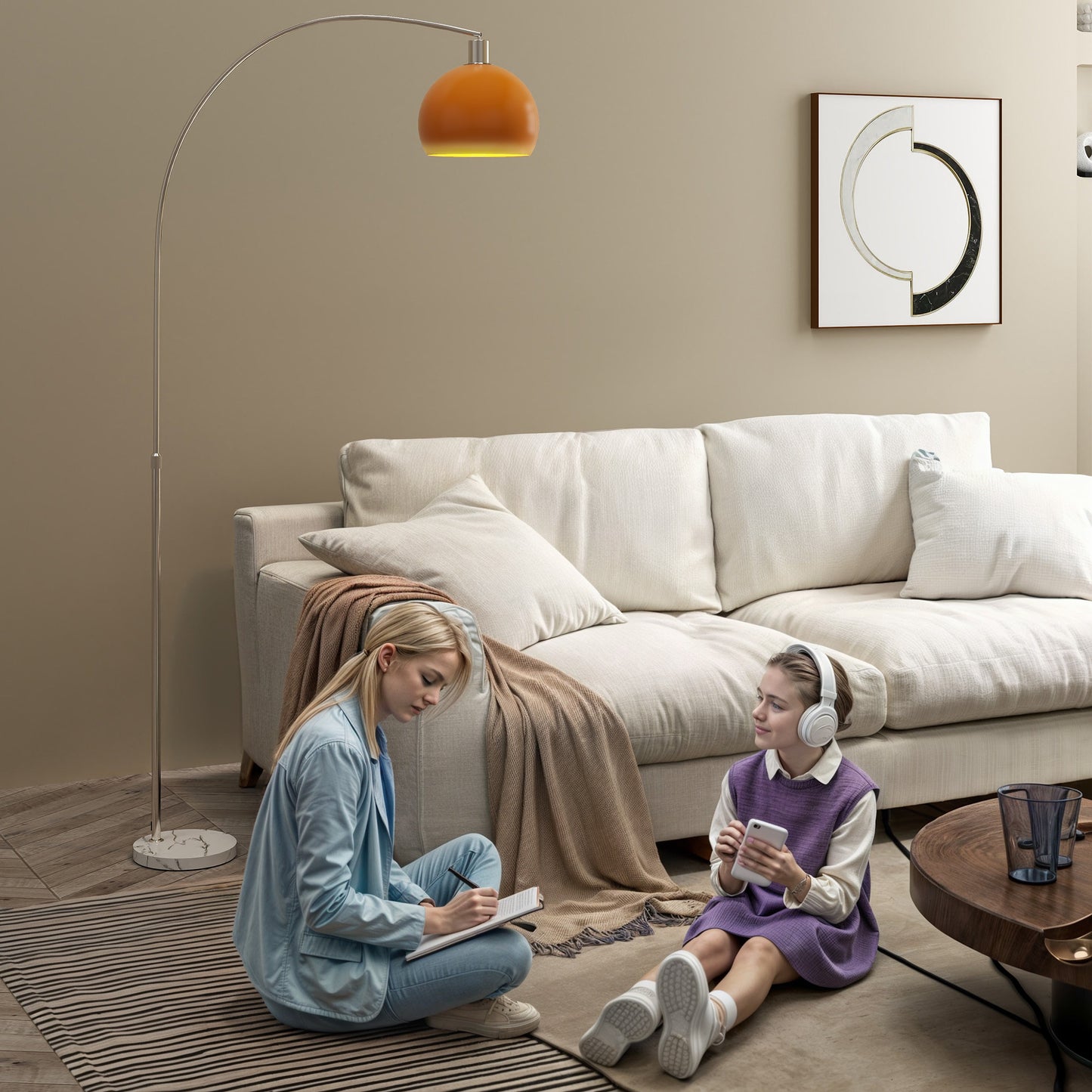 Filu Metal Orange Modern Floor Lamp With Shade And Foot Switch