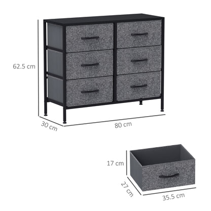 Veroso Black Metal And Grey Fabric Black 6 Drawer Industrial Storage Dresser