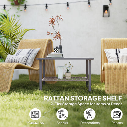 Revano Grey Rattan Outdoor Coffee Table With Tempered Glass Top and Lower Shelf