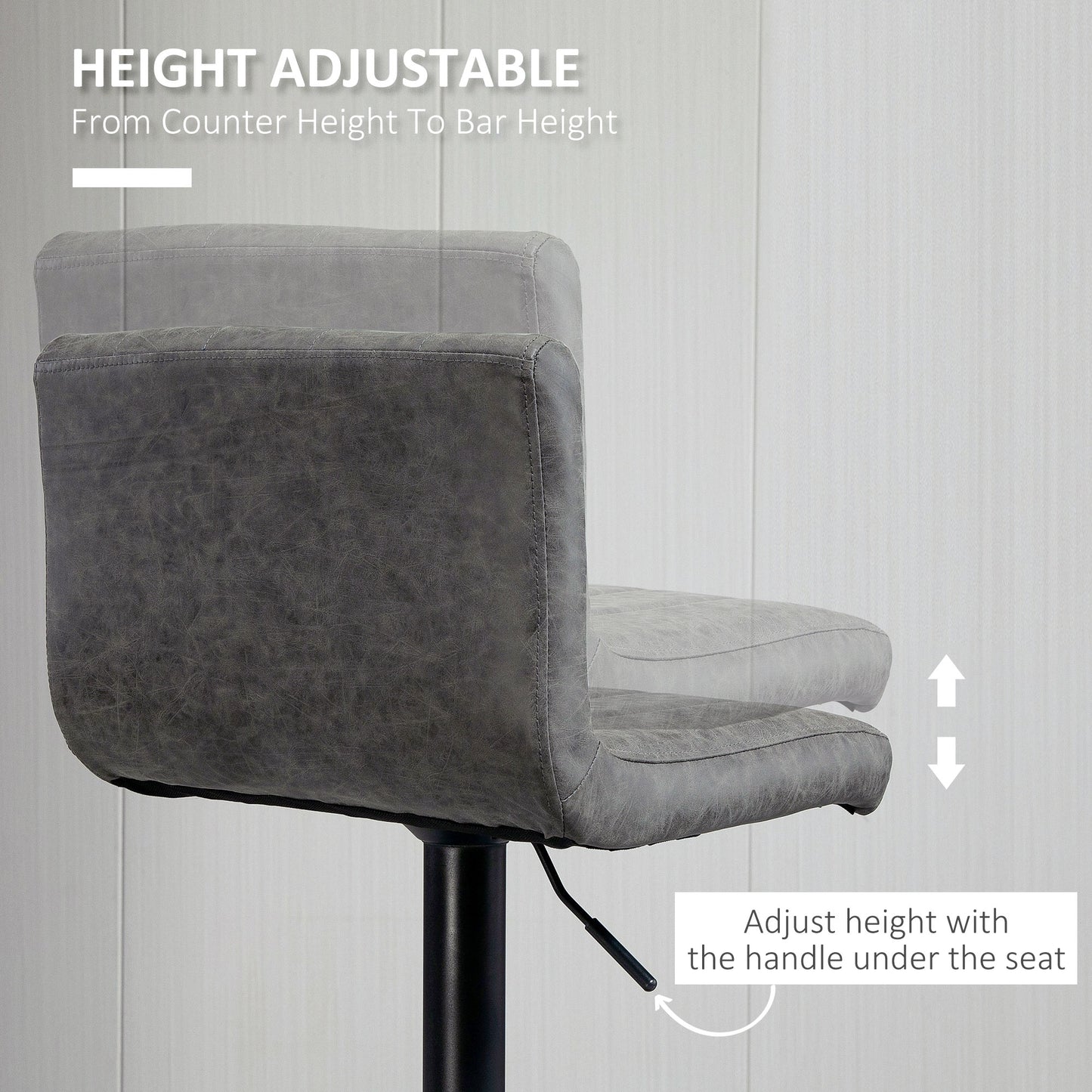 Ralava Set Of 2 Faux Leather Grey Adjustable Swivel Bar Stools With Footrests