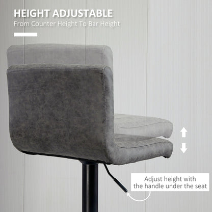 Ralava Set Of 2 Faux Leather Grey Adjustable Swivel Bar Stools With Footrests