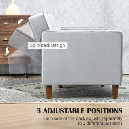 Sasari Velvet Light Grey Convertible Futon Sofa Bed With Tufted Seat And Split Back