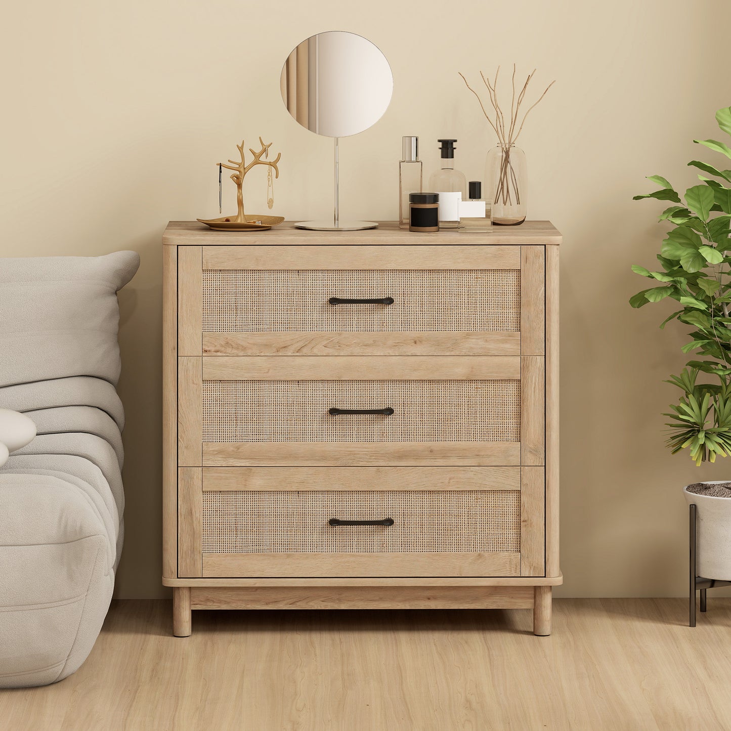 Zima Wood Oak Finish 3 Drawer Storage Chest 76 cm Wide
