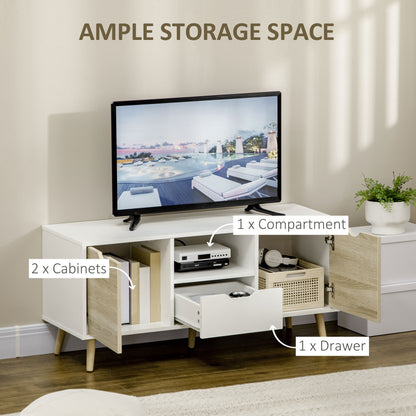 Reneba 110cm Wooden Natural TV Console With Storge Drawers For Screens Up To 50 Inches