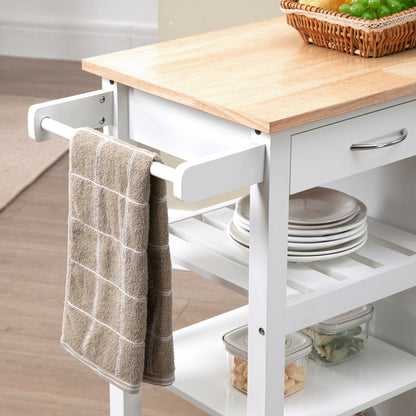 Cottalo Wooden White Rolling Kitchen Trolley With Embossed Door Panels And 3 Storage Shelves
