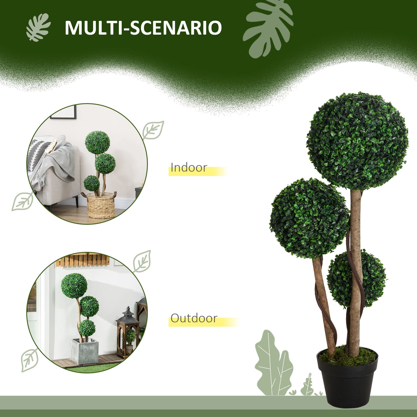 Moneri Dark Green Artificial Boxwood Ball Topiary Tree In Pot For Decorative Use