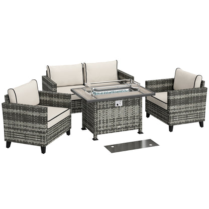 Nerato Grey Rattan 4 Seater Garden Furniture Set With Gas Fire Pit Table