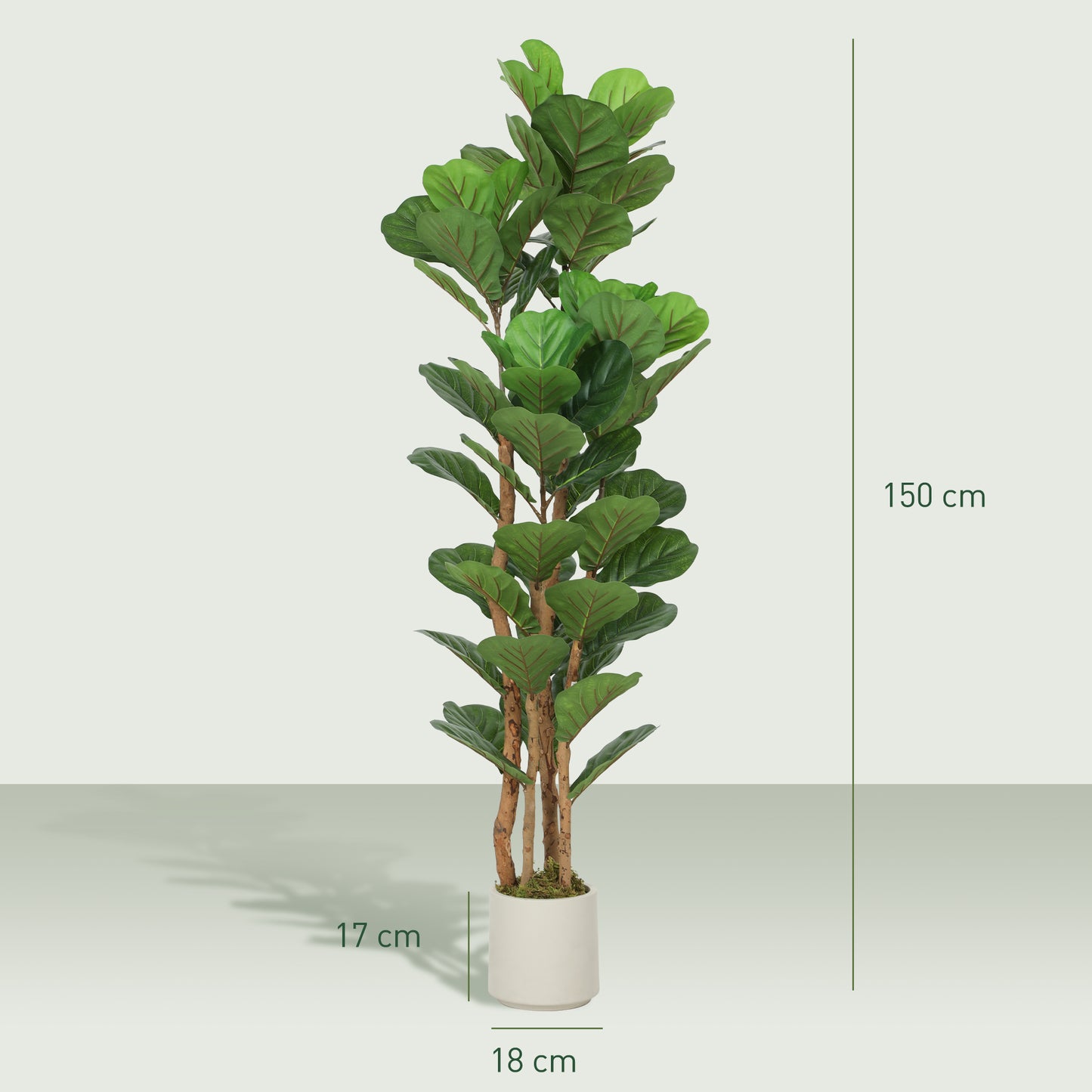 Toelna Artificial Fiddle Leaf Fig Style Tree With Broad Leaves H8 150cm Green