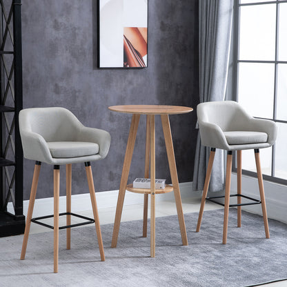 Dottira Fabric Beige Upholstered Bar Chairs Set Of 2 With Wood Legs And Metal Frame