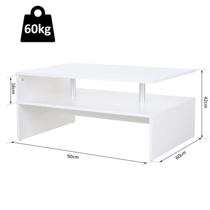 Vifama Wooden White 2 Tier Coffee Table With Open Shelving And Aluminium Supports