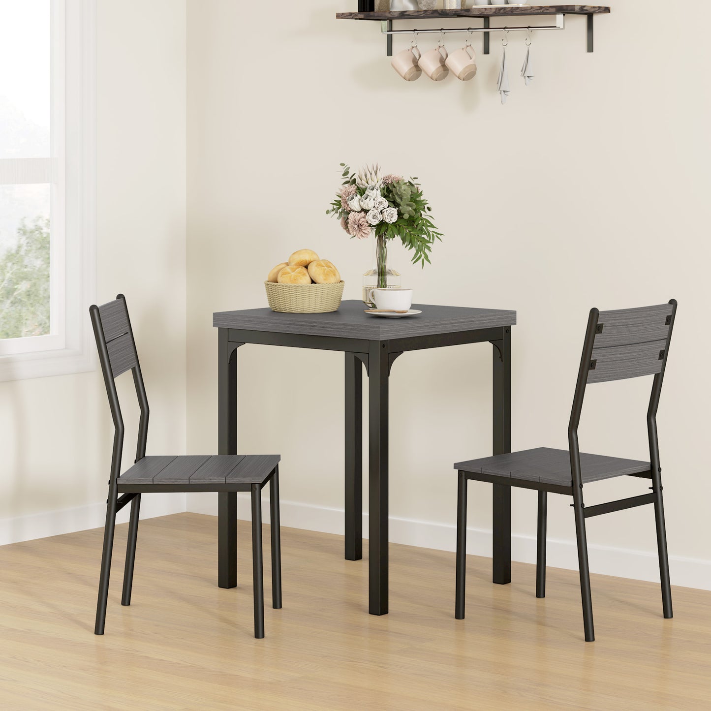 Bani Wooden Grey Wood Grain 3 Piece Compact Dining Set