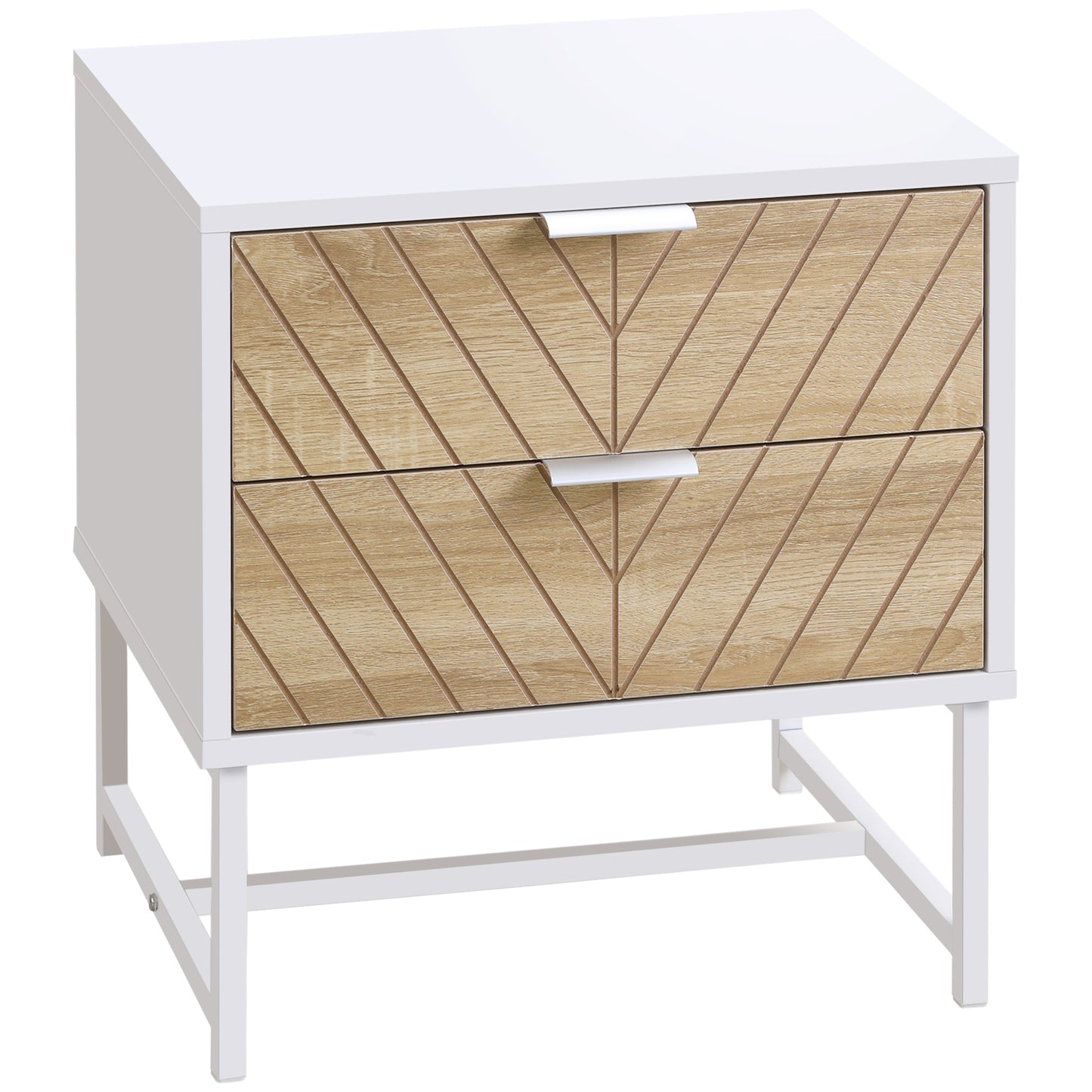 Loni White And Natural Wood Bedside Table 2 Drawers White Handles