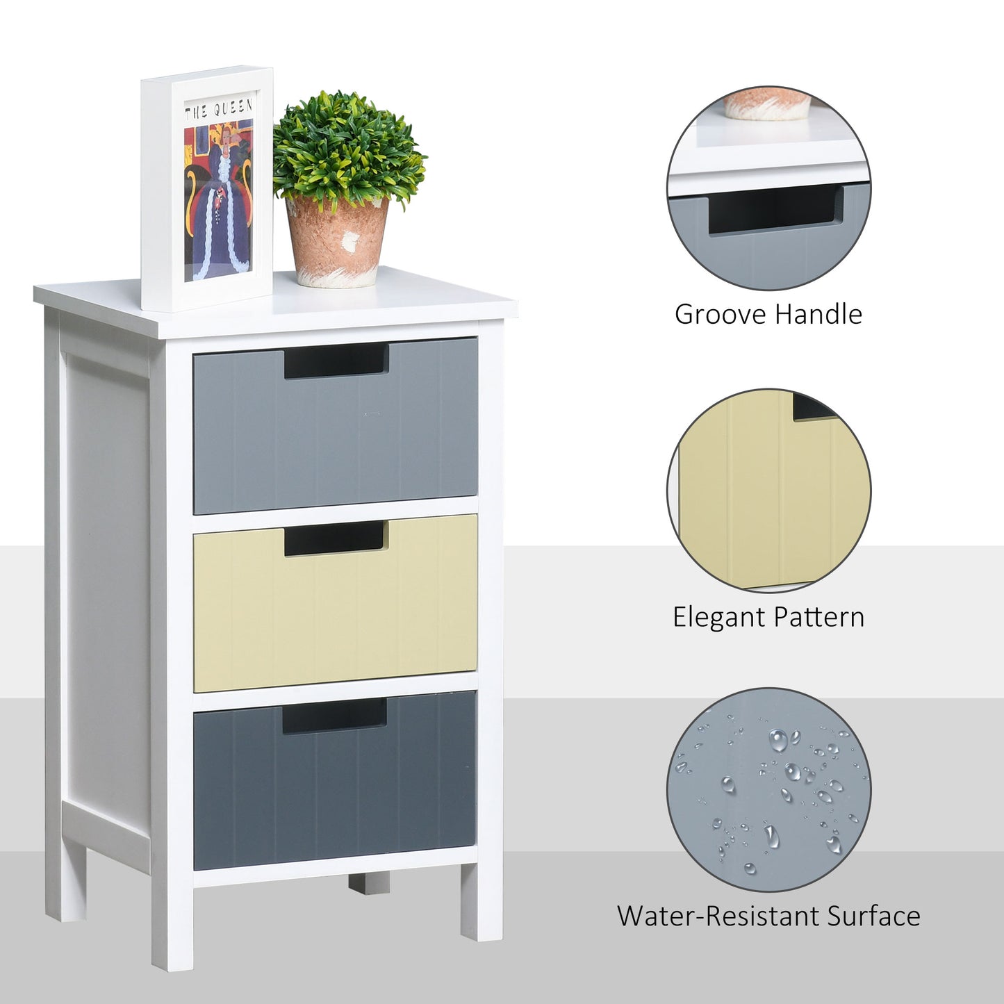 Vicoma Multicolour Wooden Neutral Finish 3 Drawer Storage Tower With Wood Top