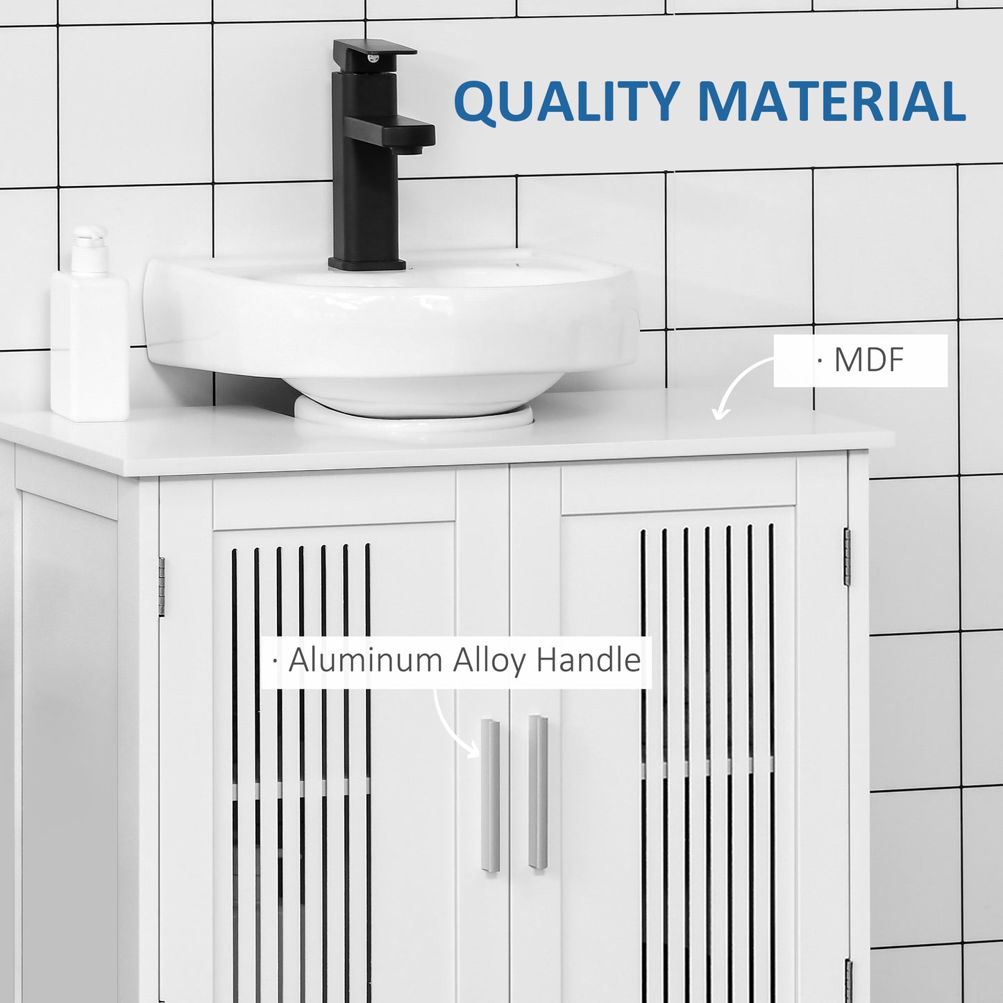 Novaso White Under Sink Vanity Unit With Double Doors And Adjustable Shelving Modern Design
