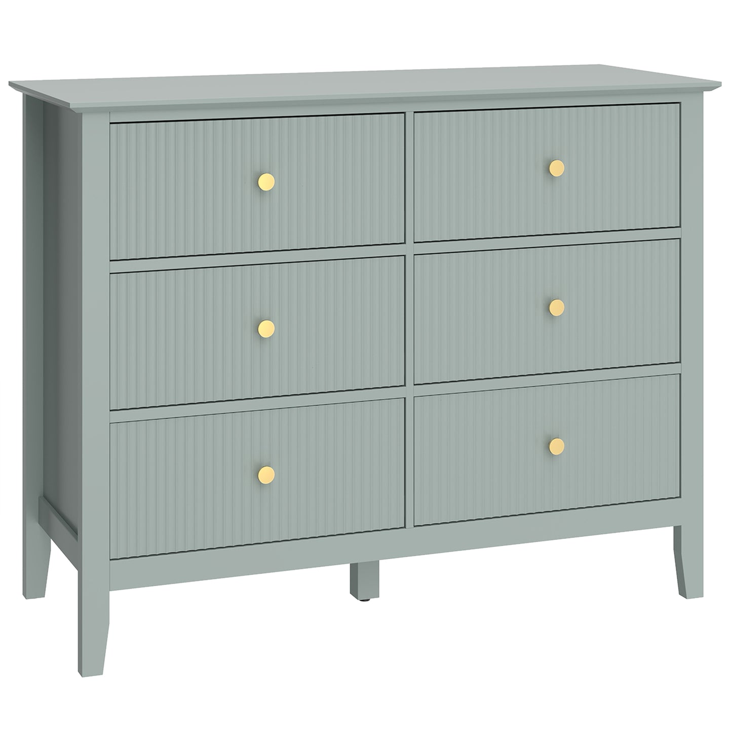 Visalo Wooden Mint Green 6 Drawer Fluted Storage Dresser