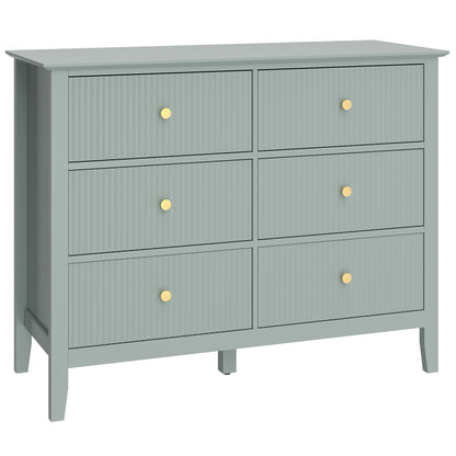 Visalo Wooden Mint Green 6 Drawer Fluted Storage Dresser