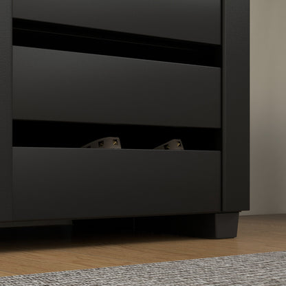 Kamoza Black Wooden White Slim Entryway Shoe Cabinet With 5 Tier Storage And Slatted Doors