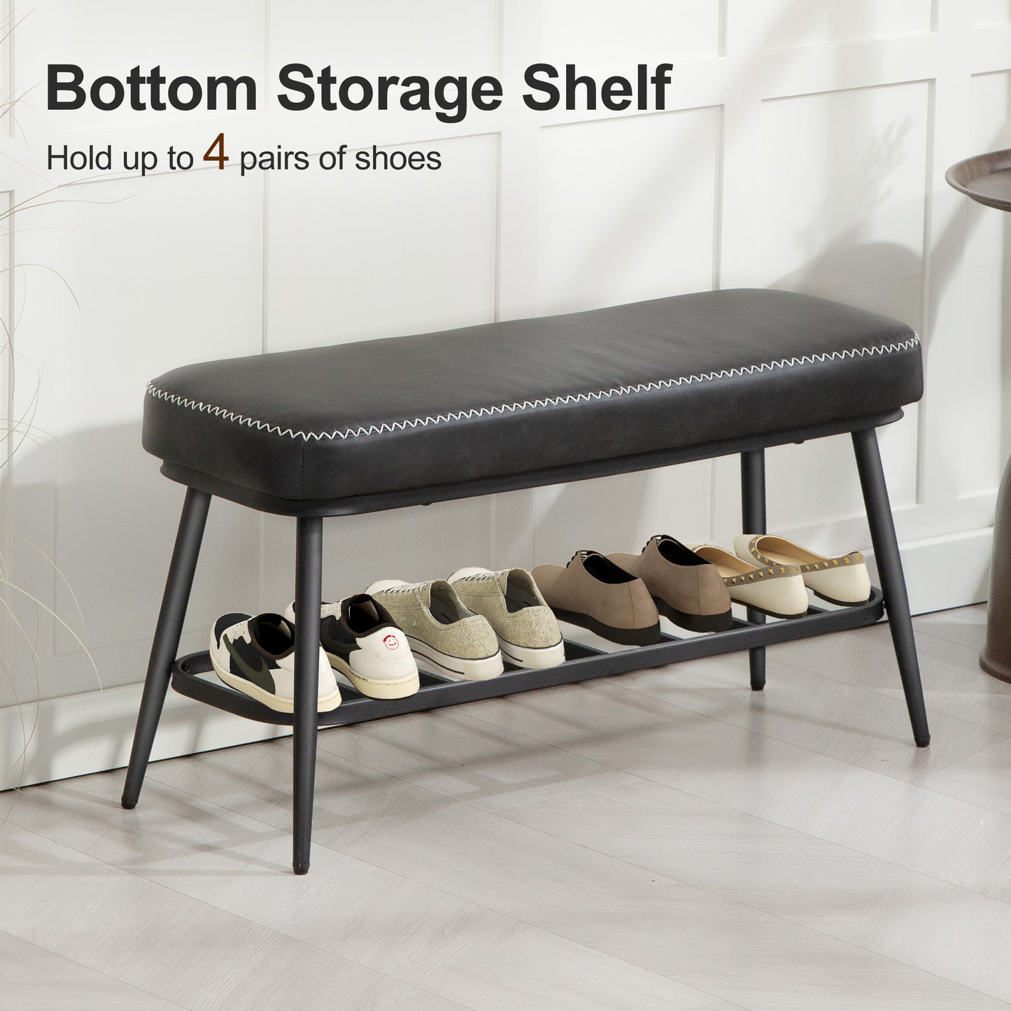 Fina Faux Leather Dark Grey Shoe Storage Bench With Cushioned Seat