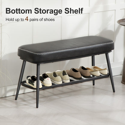 Fina Faux Leather Dark Grey Shoe Storage Bench With Cushioned Seat