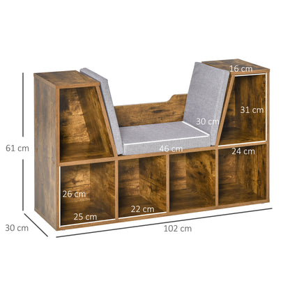 Kalavi Wood Rustic Brown Cube Bookcase With Cushioned Reading Seat