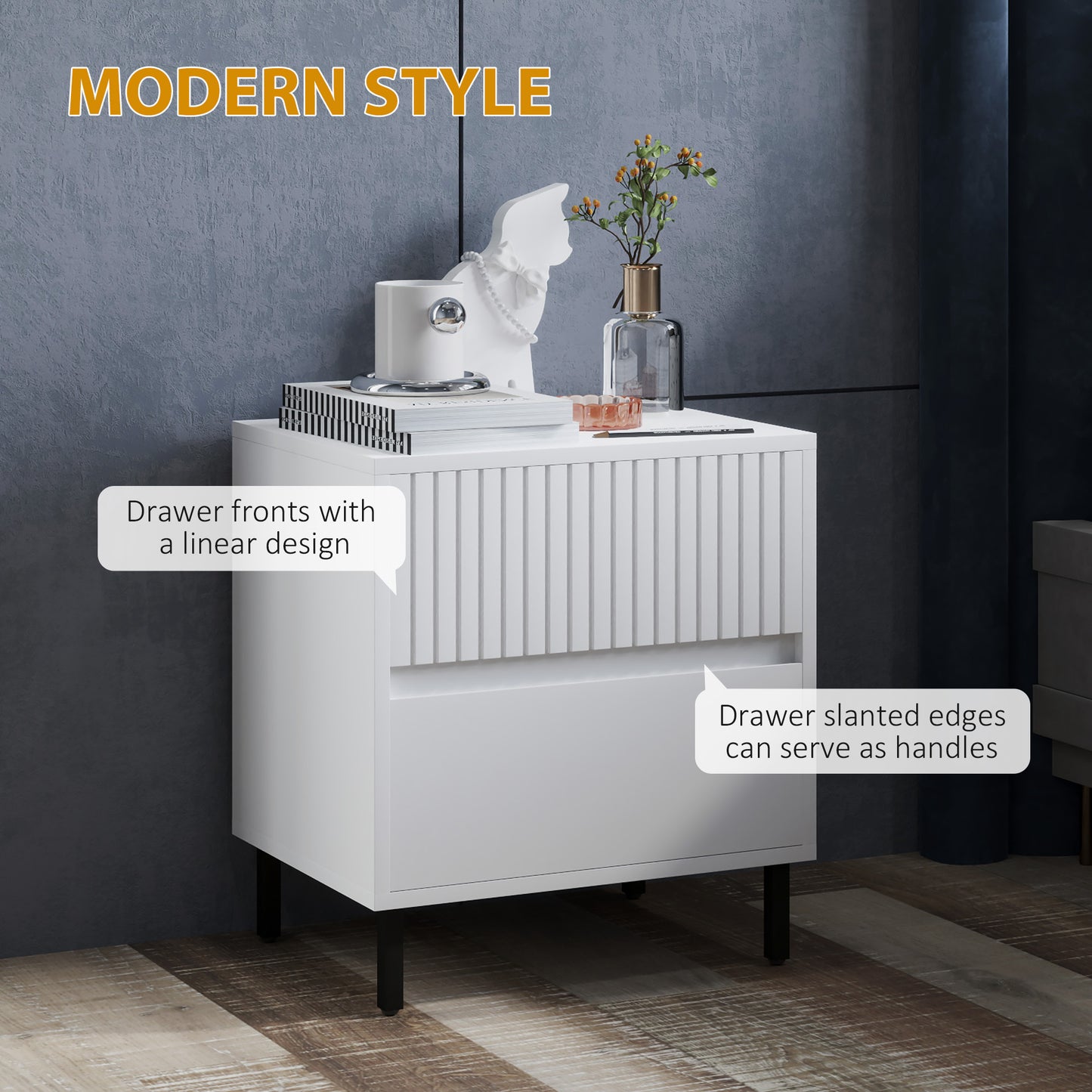 Vadiro Set Of 2 White Ribbed Pattern Bedside Tables  2 Drawers