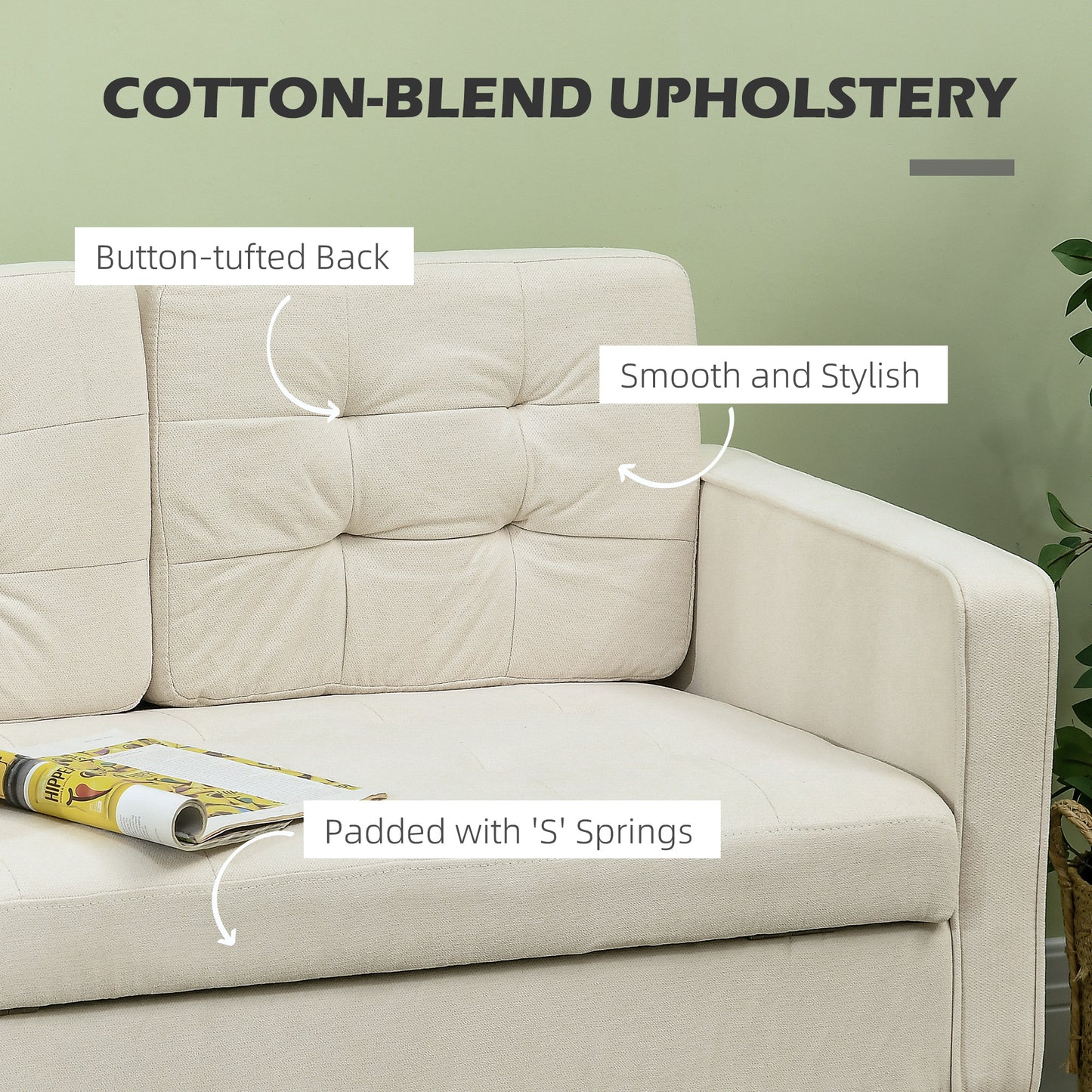 Motono Off White Compact 2 Seater Sofa With Hidden Storage Tufted Seat