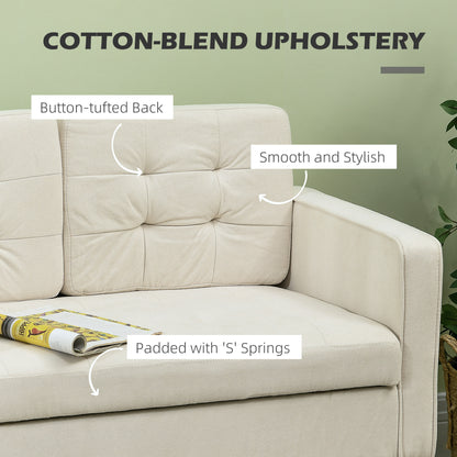 Motono Off White Compact 2 Seater Sofa With Hidden Storage Tufted Seat