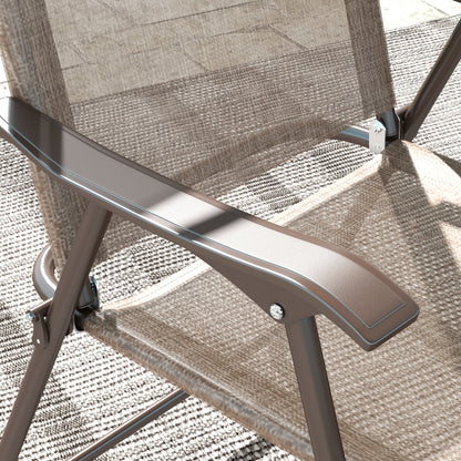 Hazivi Set Of 2 Cream Mesh and Brown Metal Folding Garden Chairs