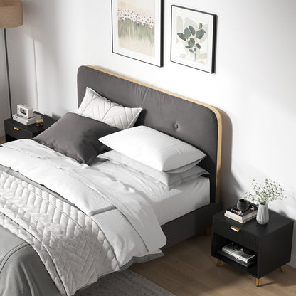 Sota Sola Set Of 2 Black And Gold Ribbed Elegant Bedside Tables With Drawer And Shelf