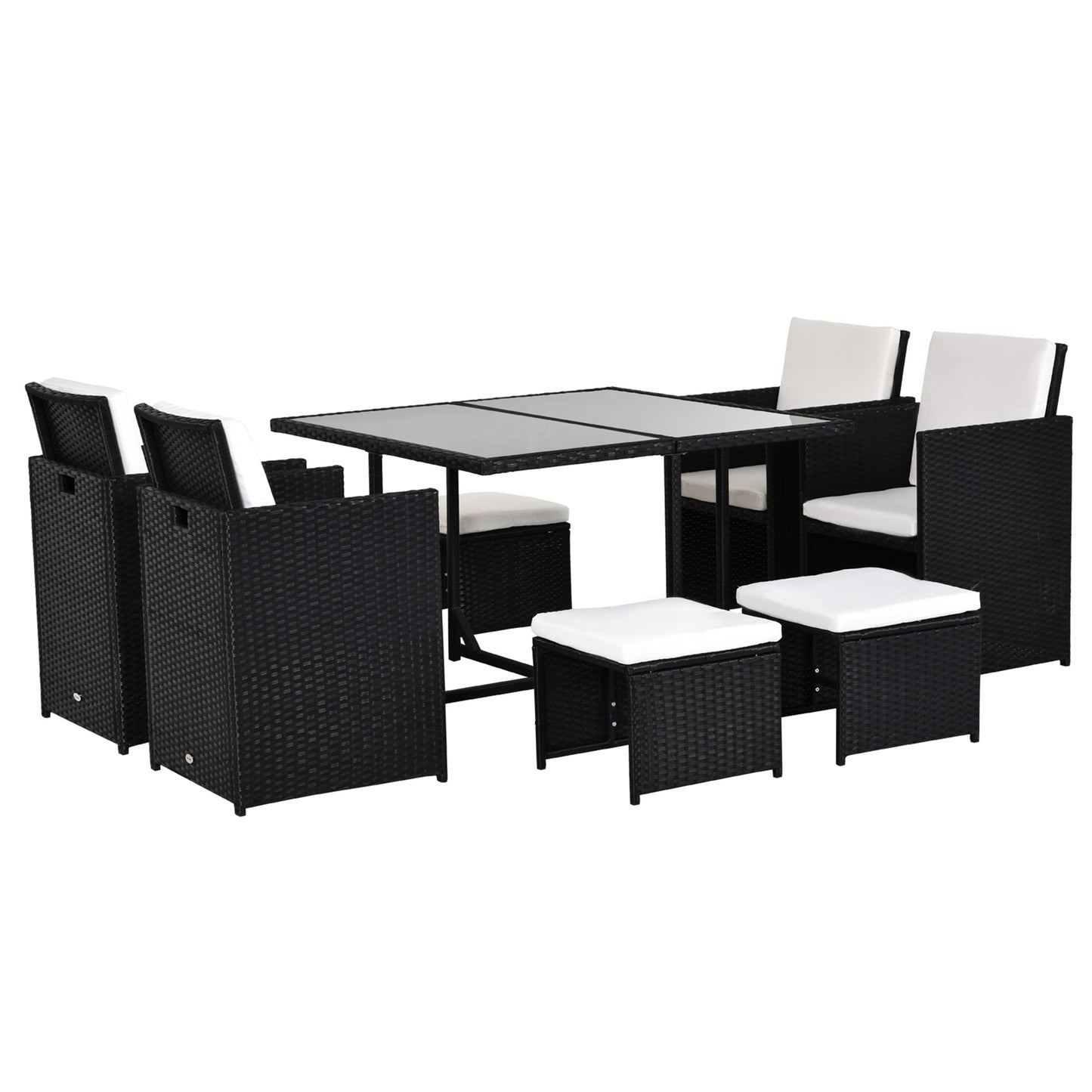 Viro Rattan Black 8 Seater Cube Garden Dining Set With Cushions And Square Glass Table